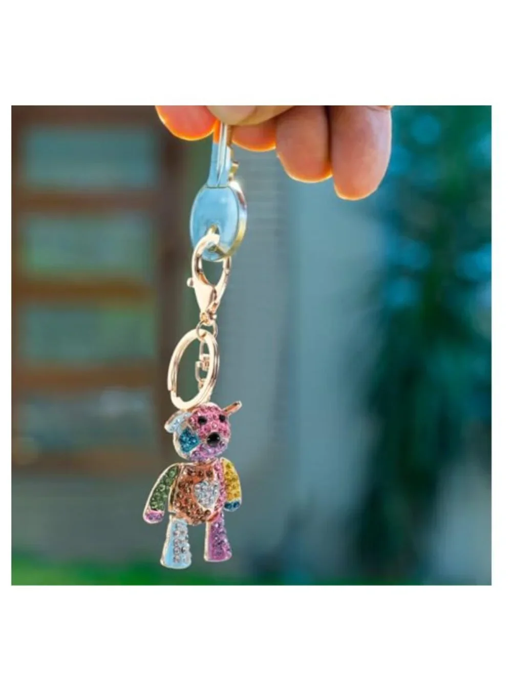 Crystal Rhinestone Bear Keychain Cartoon Animal Pendant Charm Purse Keyring